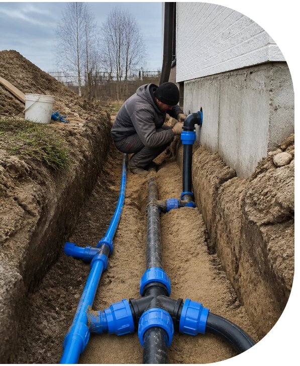Монтаж наружного водопровода на участке под ключ в Тейково
